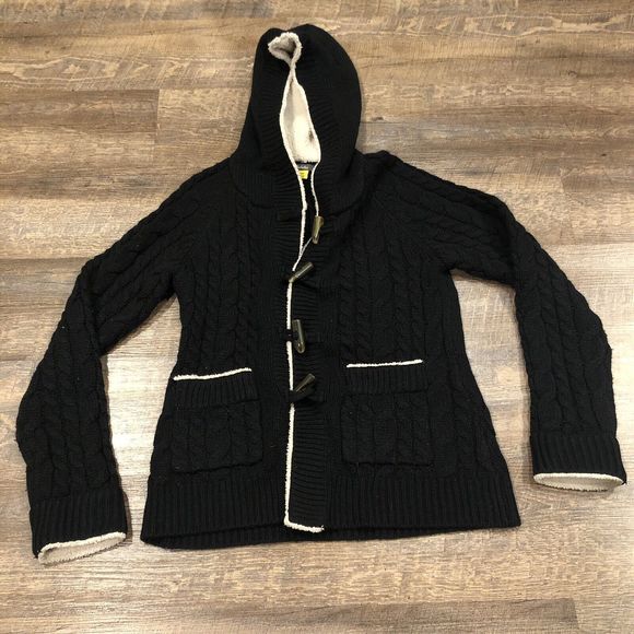Cabela's Sweaters - Cabelas Sweater Womens Medium Black Sherpa Hooded Casual Outdoor Jacket